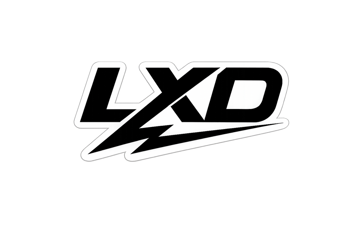 Black and white outlined LXD sticker